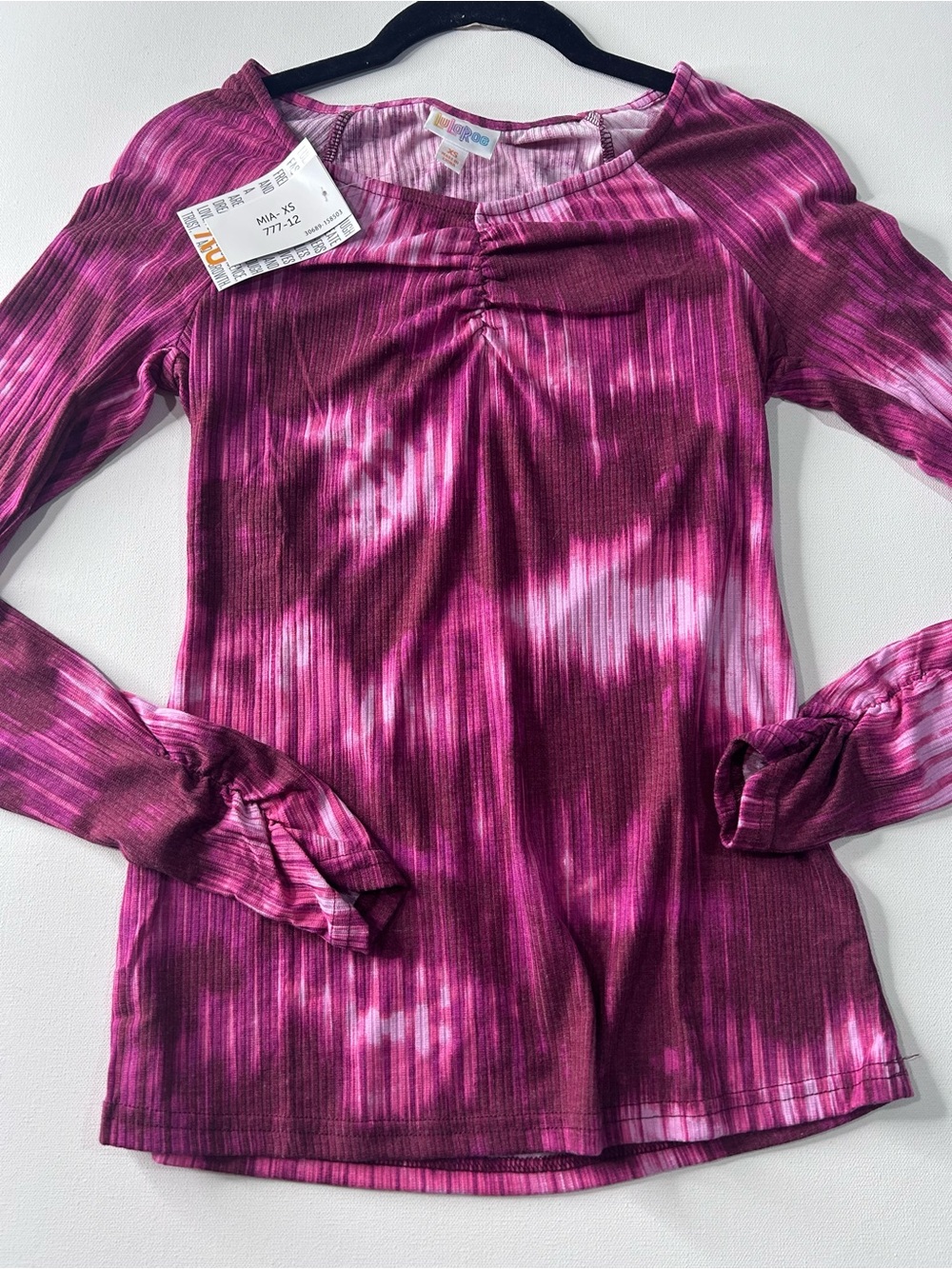 NWT Lularoe XS Mia Purple Ribbed Tie-Dye Long Sleeve Round Neck Shirt